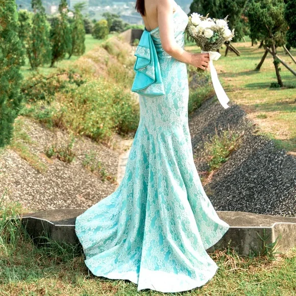 None | Dresses | One Of A Kind Tiffany Blue Mermaid Style Gown | Poshmark
